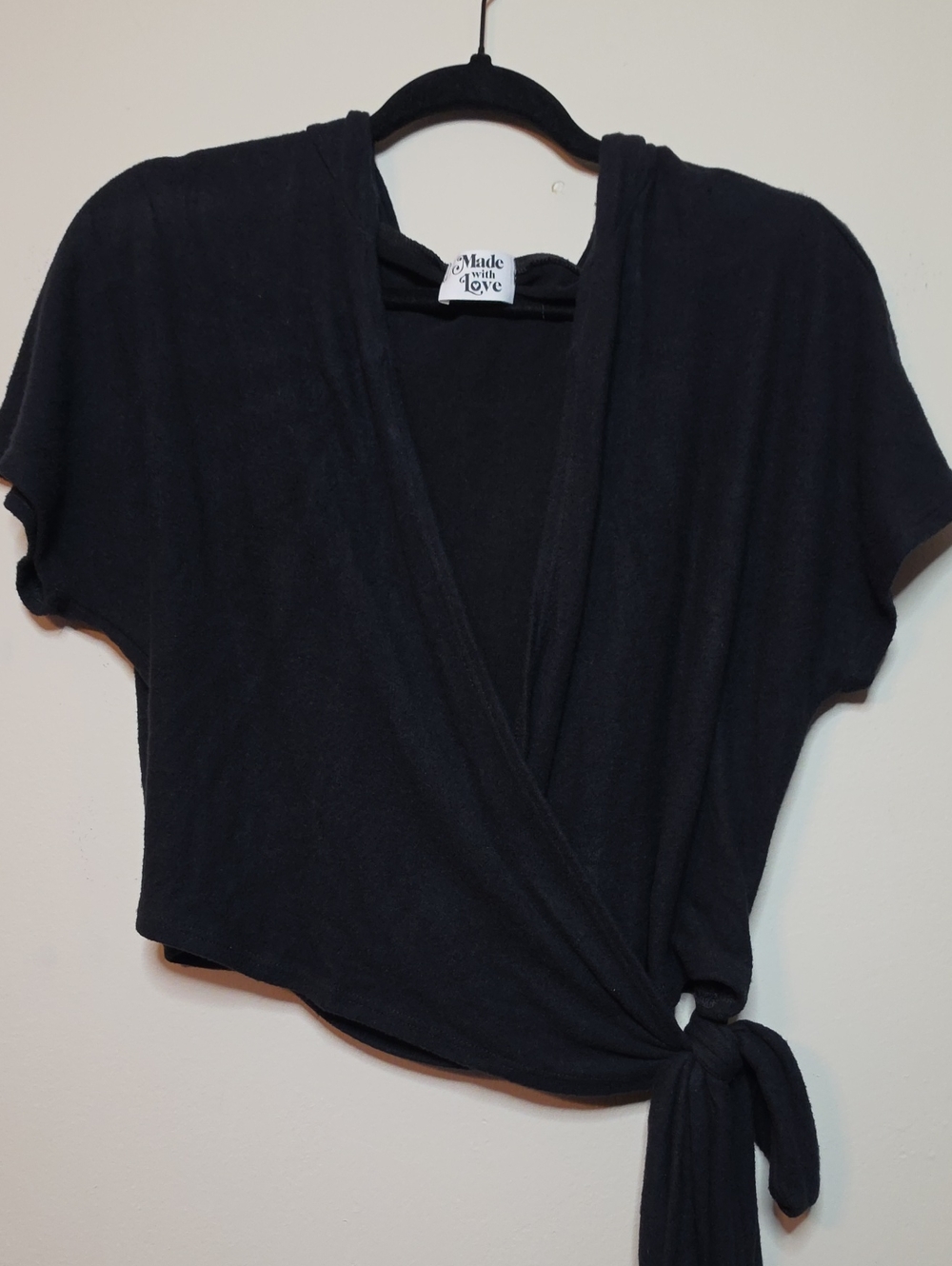 Made With Love Black Wrap Short-Sleeve Top